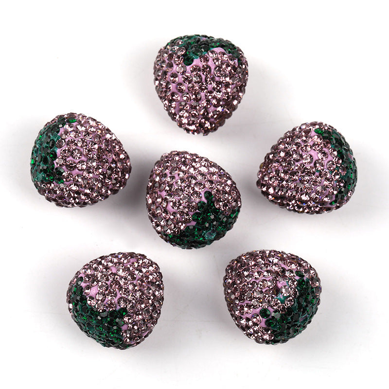 Wholesale 20pcs Strawberry Clay Rhinestone Ball Through Hole Bead