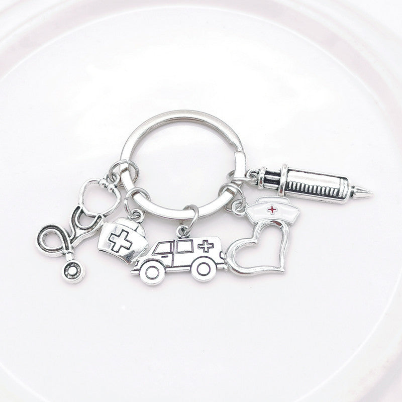 Wholesale 3PCS  Alloy Medical Rescue Mask Nurse's Cap Needle Syringe Stethoscope Key Chain