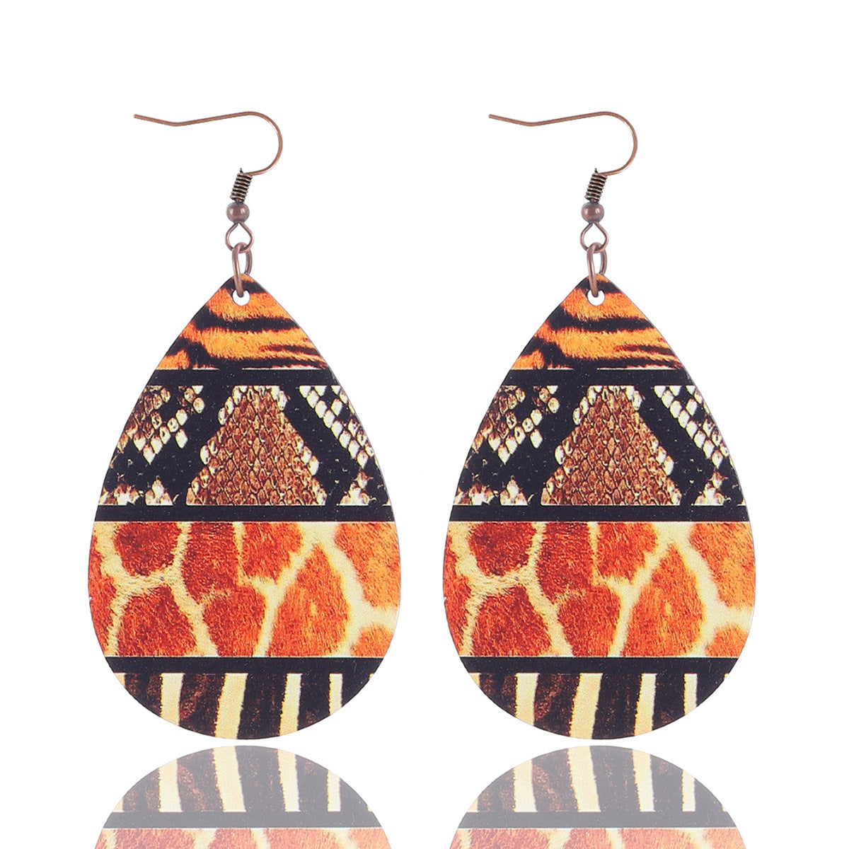 Pendientes de madera de vaca de girasol de forma de lágrima de lágrima al por mayor