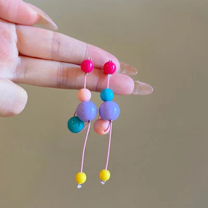 Wholesale Color Beaded Earrings Long Fashion Sweet Candy Color Tassel Earrings