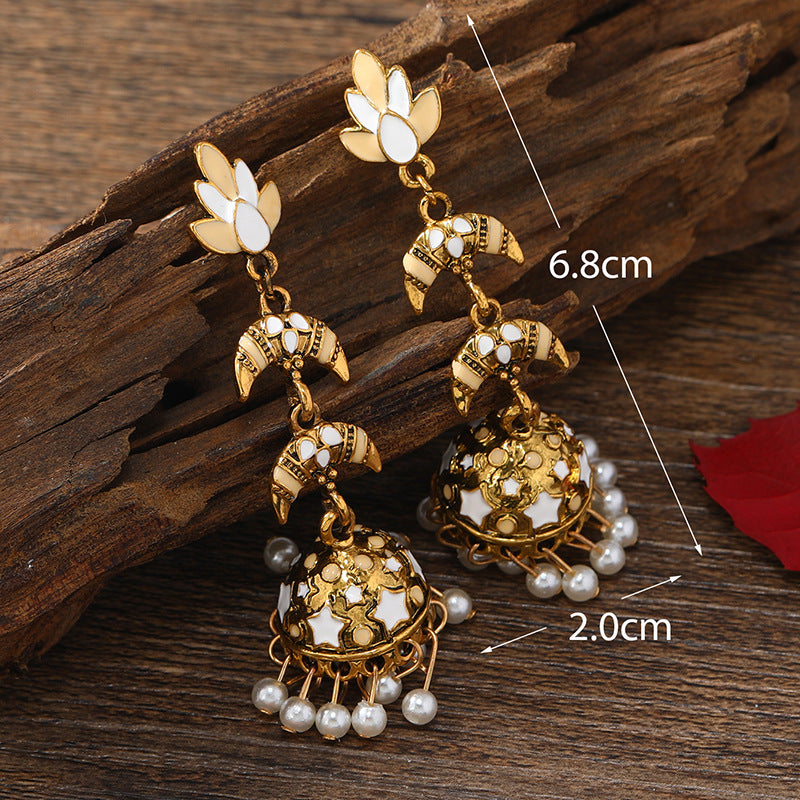 Wholesale Bohemian Fengyue Fang Multi-layer Retro Exaggerated Tassel Bell Alloy Earrings