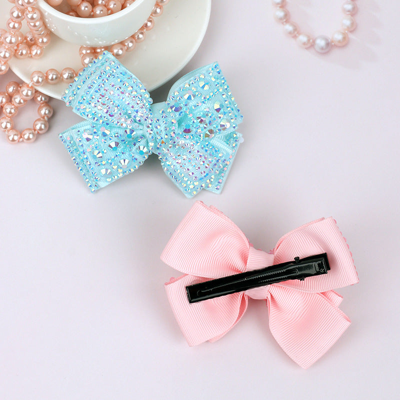 Wholesale Full Diamond Pearl Bow Double Layer Children's Versatile Hair Clips