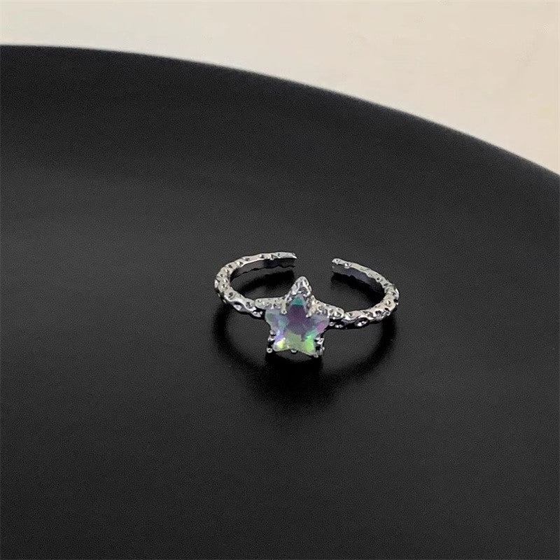 Wholesale Five pointed star studded diamond pleated open ring