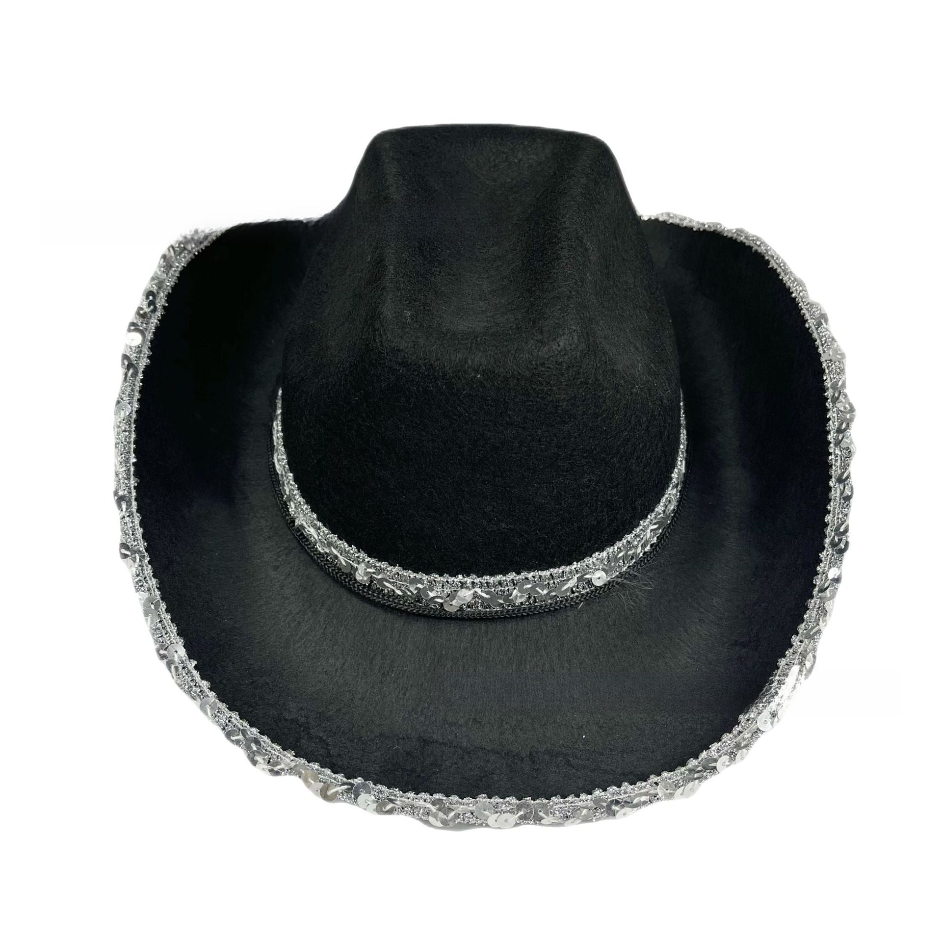 Wholesale Mardi Gras White Silver Trim Sequined Cowboy Hat