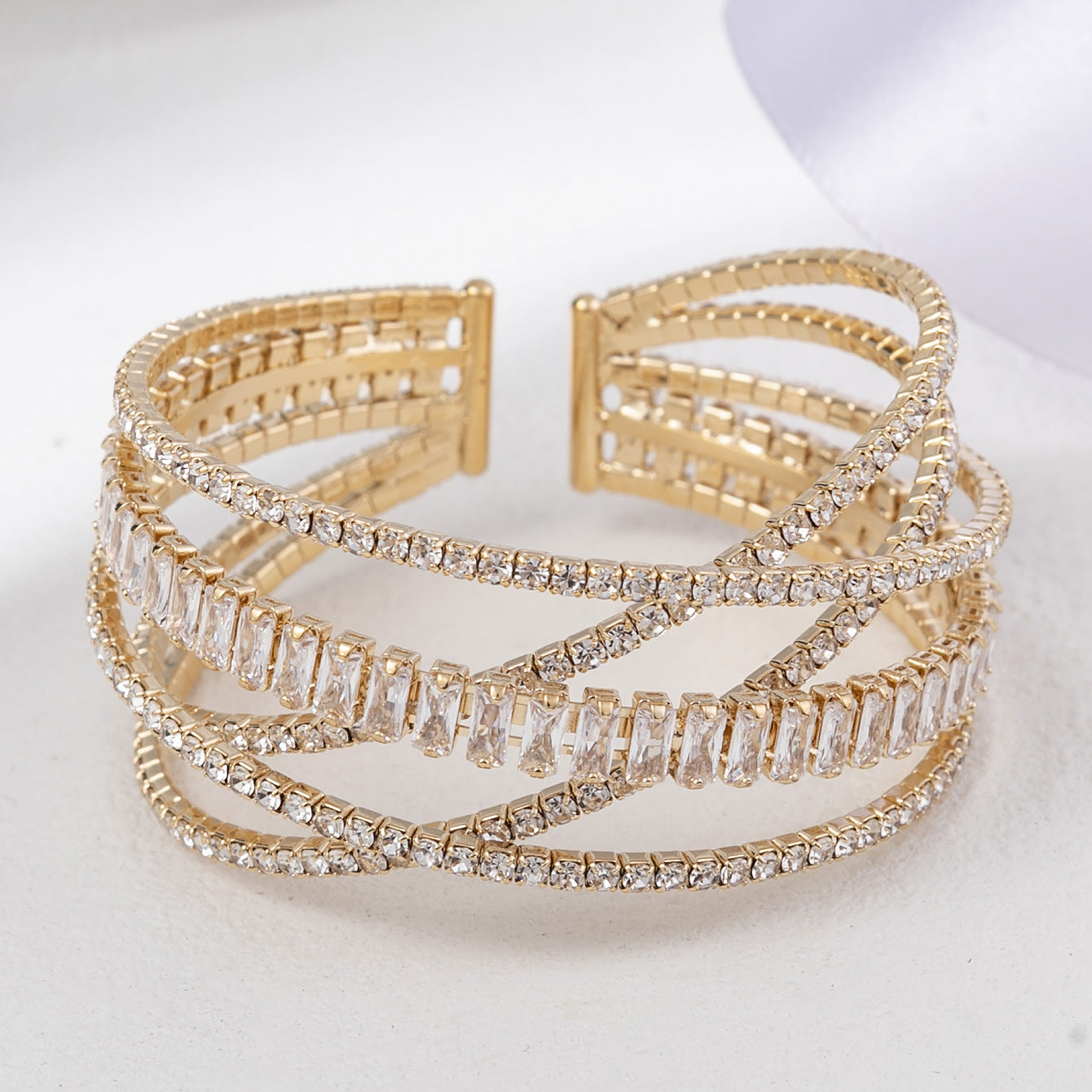 Wholesale Fashion 5-row Cross Rhinestone Zircon Open Bracelets