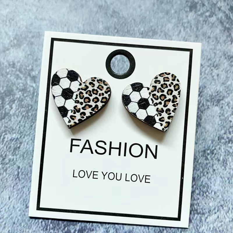 Wholesale Event Sports Accessories Heart Shaped Ball Wooden Earrings