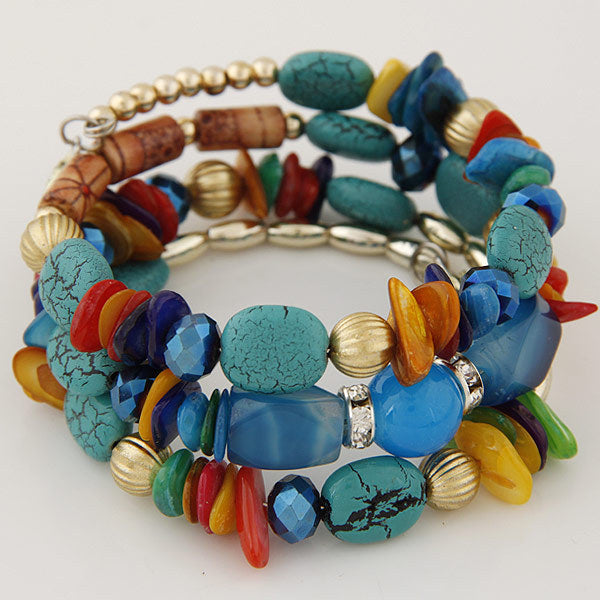 Wholesale Bohemian style vintage crystal stone turquoise agate beaded bracelet