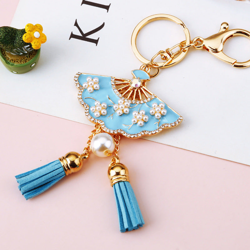 Wholesale Pink Four Leaf Clover Love Lock Keychain Rhinestone Inlaid Metal Car Key Ring Fashion Accessory Gift