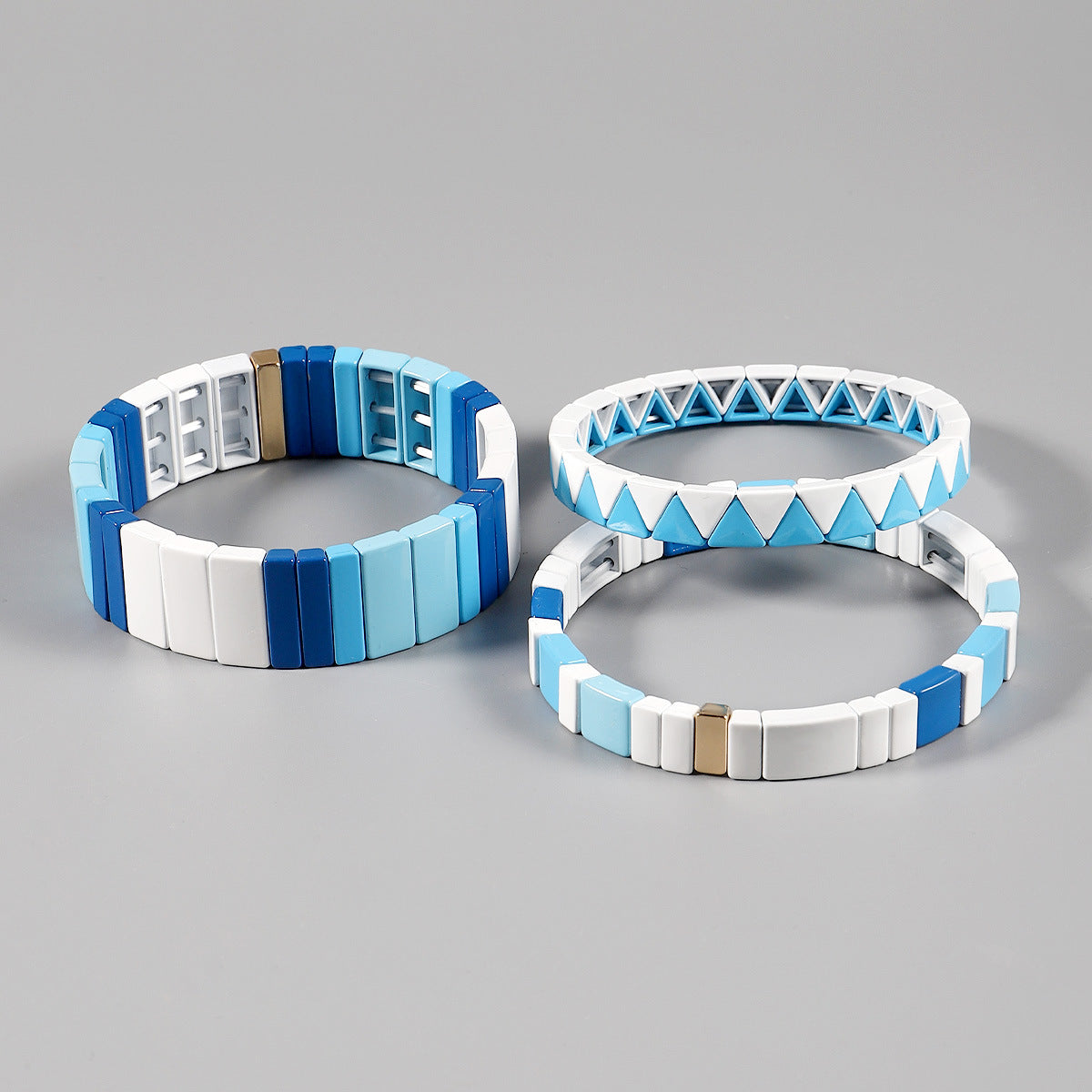 Wholesale Enamel Geometric Irregular Matte Blue and White Contrast Multi-layer Elastic Bracelet