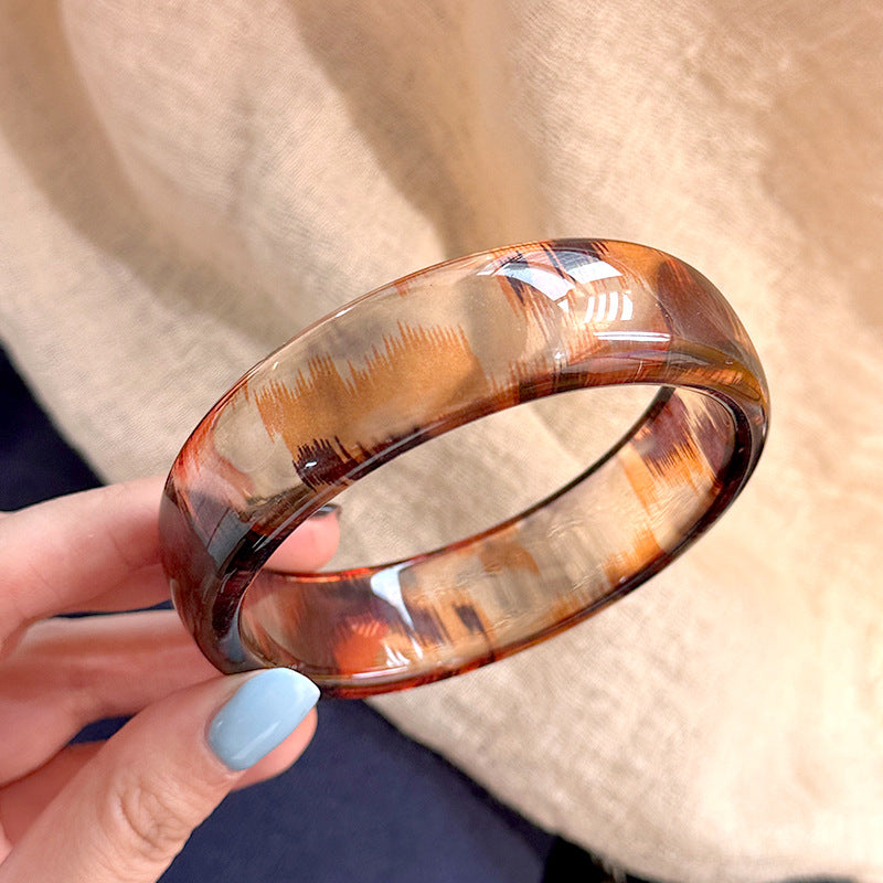 Wholesale  New Resin Geometric Leopard Print Transparent Round Geometric Bracelet Stacked Wristband