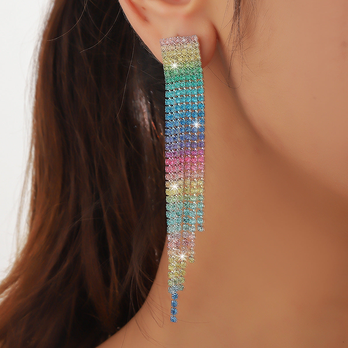 Wholesale Rainbow Colored with Diamonds Blingbling Alloy Earrings