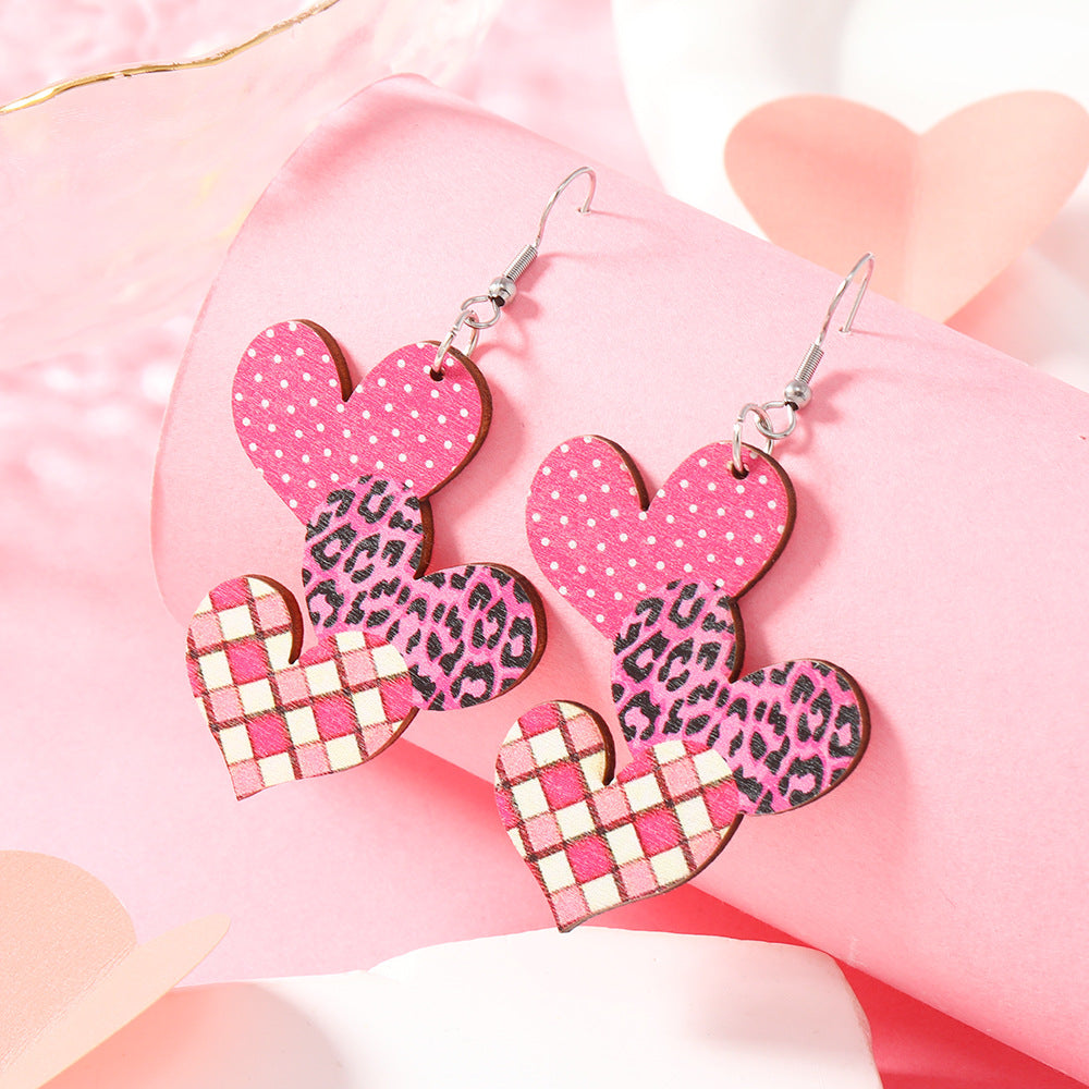 Wholesale Valentine's Day Pink Love Letter Wooden Earrings