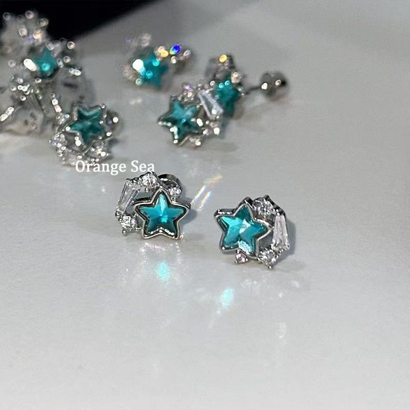 Wholesale Sweet and dreamy blue star sparkling diamond earrings