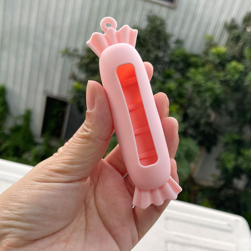 Wholesale Lipstick case silicone protective case bow lipstick bag keychain