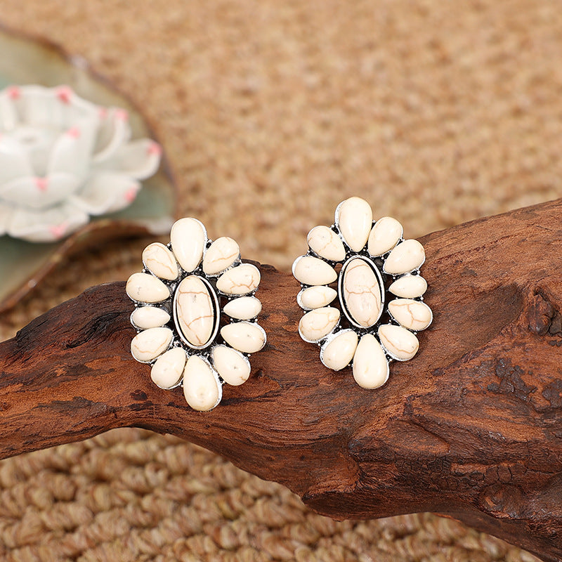 Wholesale Pine Stone Painting Oil Geometry Flower Pine Stone Earrings