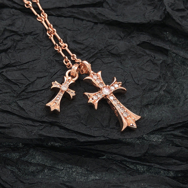 Wholesale Vintage double cross couple full diamond pendant