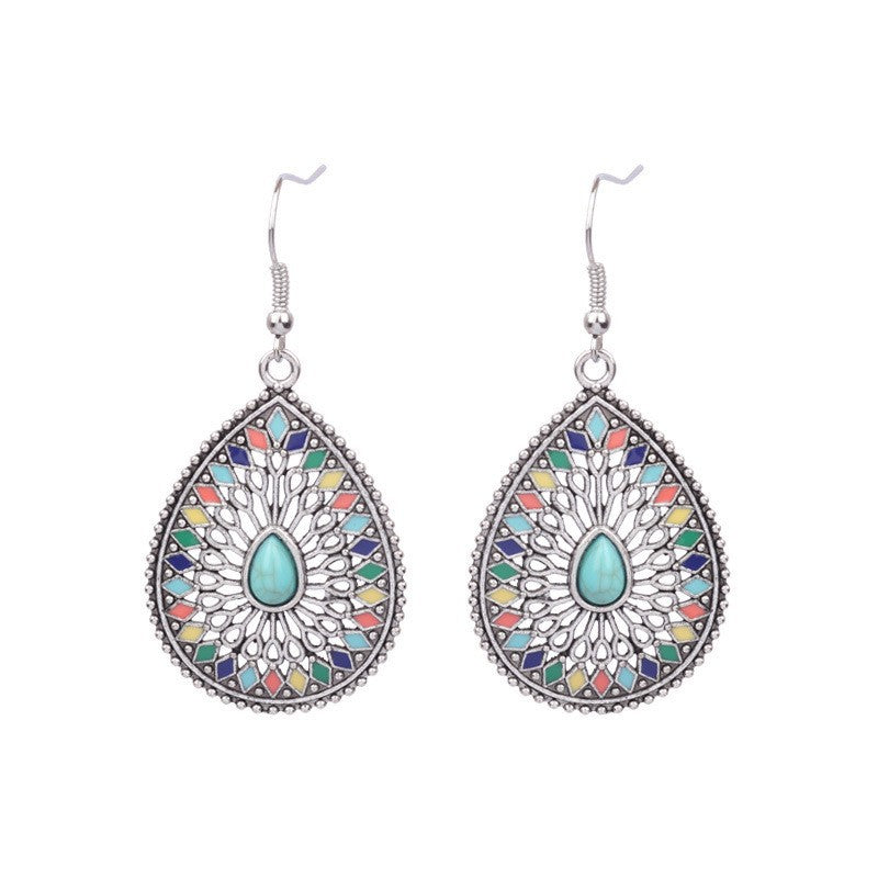Wholesale Turquoise Bohemian Tassel Geometric Alloy Vintage Earrings