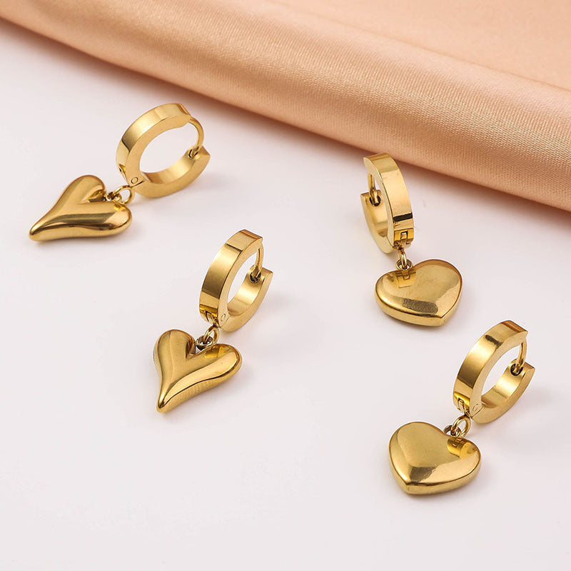 Wholesale Light Luxury Premium Stainless Steel Simple Love Heart Peach Heart Versatile Titanium Steel Earrings