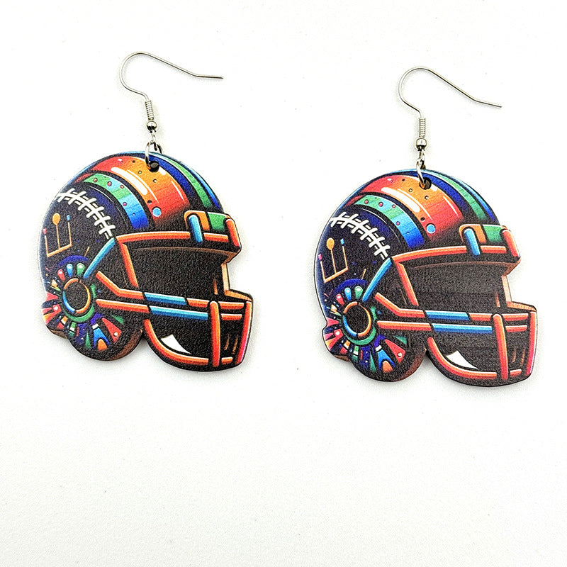 Wholesale Super Bowl Football Wooden Single Sided Printed Earrings