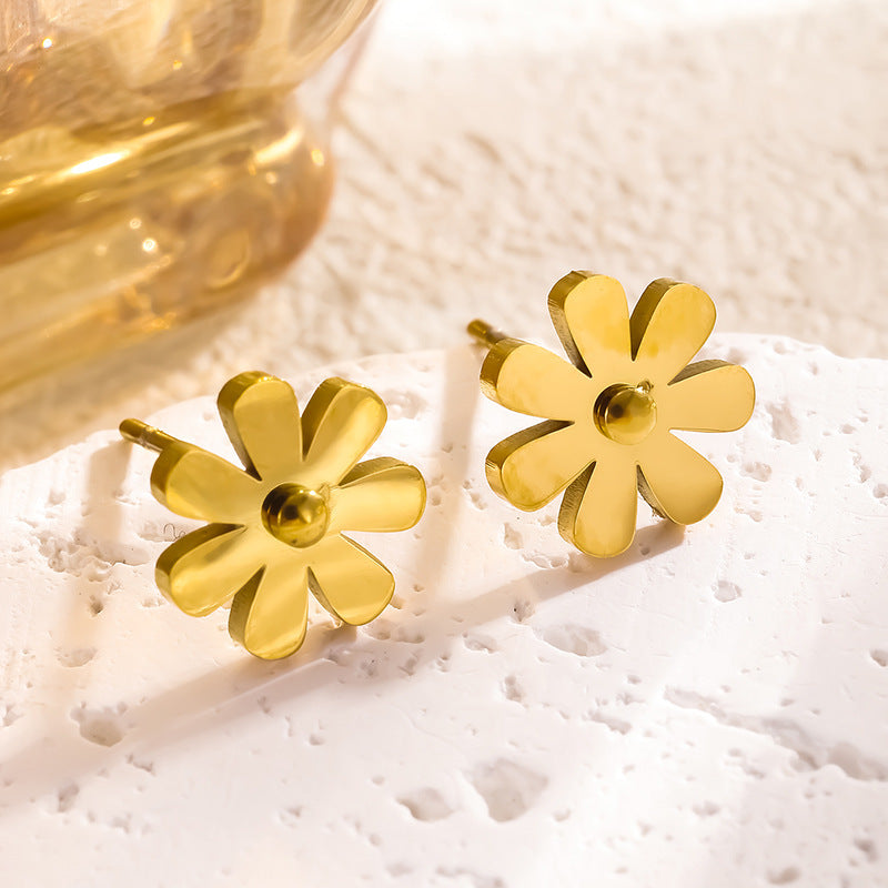 Wholesale  Titanium Steel Flower Necklace Ring Earrings Jewelry Set