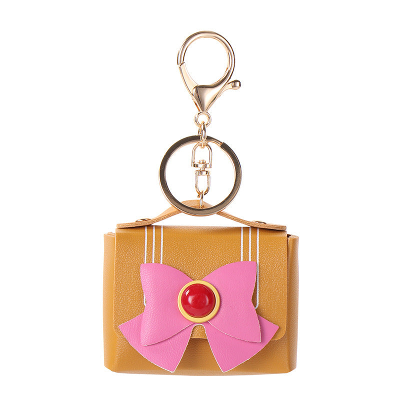 Wholesale Agate bow leather car key pendant earphone bag coin purse keychain