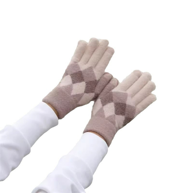 Wholesale Warm Touch Screen Rhombus Thickened Finger Gloves