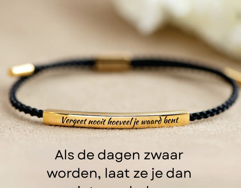 Wholesale Stainless steel bent tube inspirational text adjustable woven bracelet