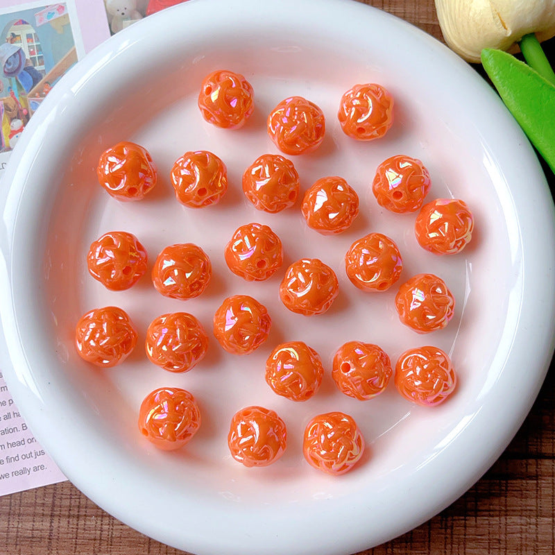 Wholesale 10pcs AB Color Plated Solid Color Wool Ball Straight Hole Acrylic Beads