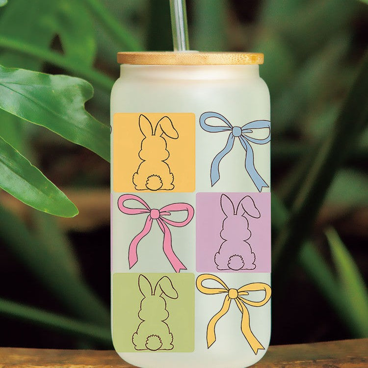 Wholesale Colorful bowknot cartoon rabbit Easter series 16oz Cup UV DTF Wraps