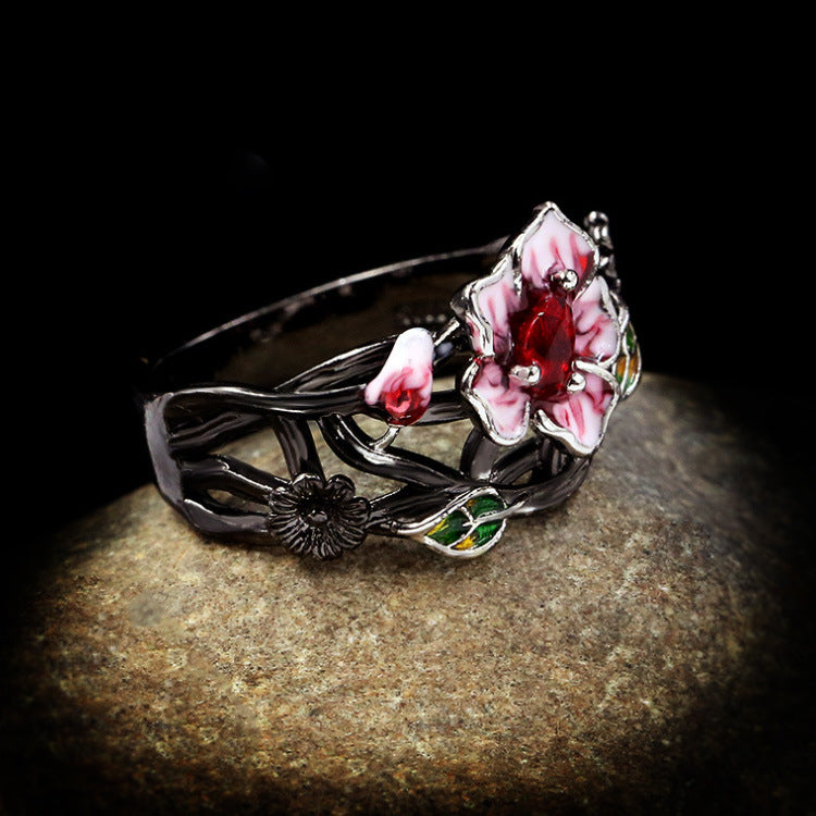 Wholesale Gothic style black gold plated dark rose ring,  necklace and earrings three-piece jewelry set