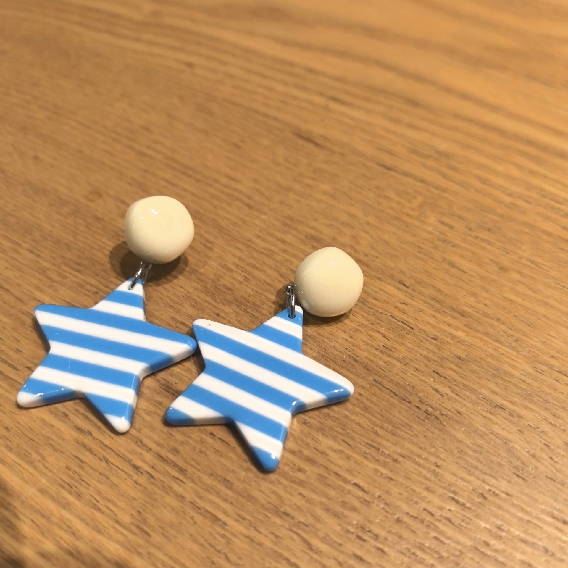 Wholesale Blue Striped Five-Pointed Star 925 Silver Needle Earrings