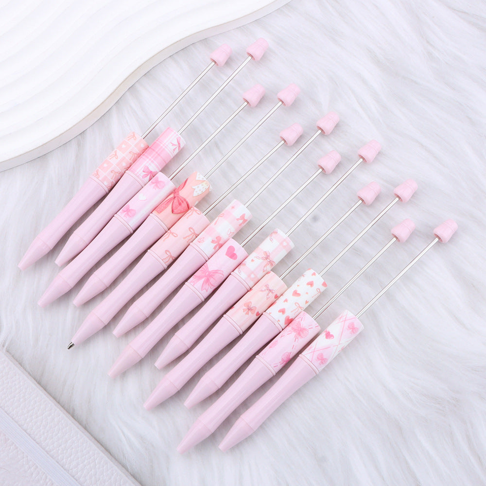 Wholesale New DIY pink bow print beaded pen girly pink