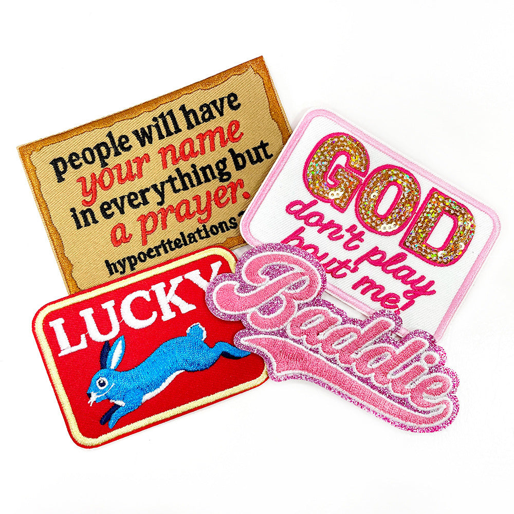 Wholesale Lucky Rabbit Themed Iron On Embroidered Patch Mixed Letters Fashion Accessory For Shoes Hats Boutique Gift