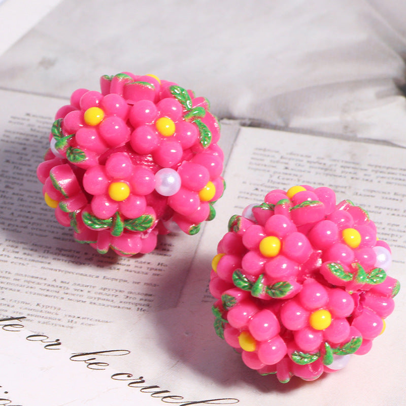 Wholesale 5pcs/pack  Fresh and cute little flowers can be worn through straight hole loose beads diy key chain jewelry