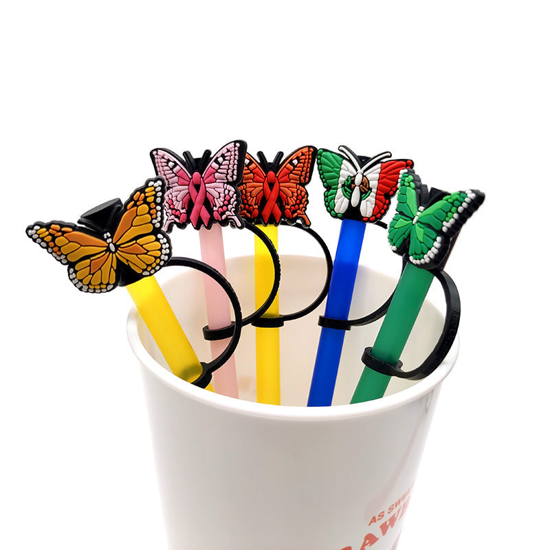 Wholesale 10pcs PVC Butterfly Straw Tube Cap