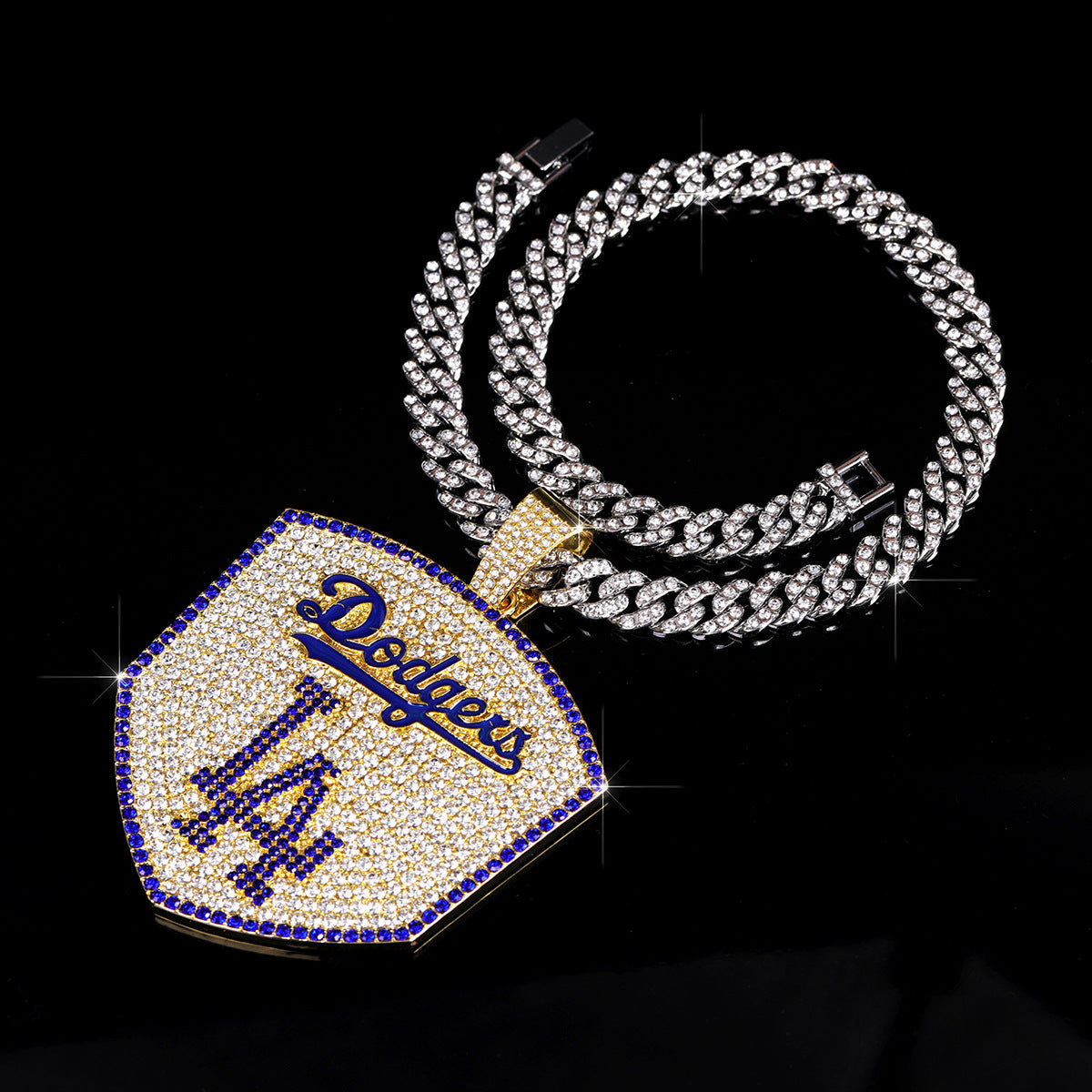 Wholesale Full Diamond Baseball Team Pendant Cuban Chain Necklace