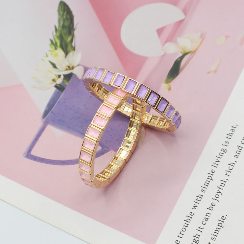 Wholesale Geometric Mocha Crystal Enamel Cuff Bracelet Stackable Bangle Chic Unisex Jewelry Accessory Gift Boutique Resale
