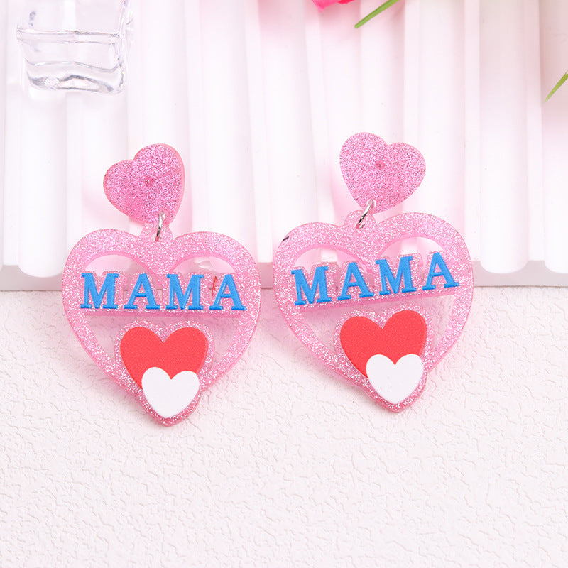 Wholesale Mother's Day Pink Love Acrylic Earrings