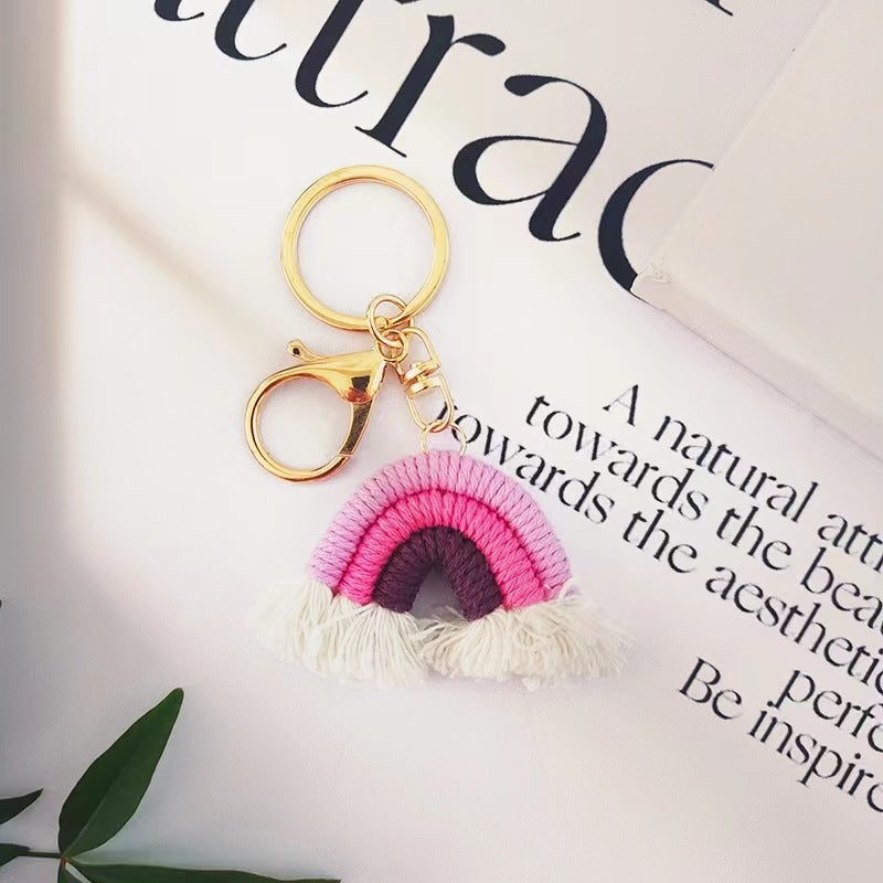 Wholesale Rainbow Pendant Handmade Cotton Thread Woven Keychains