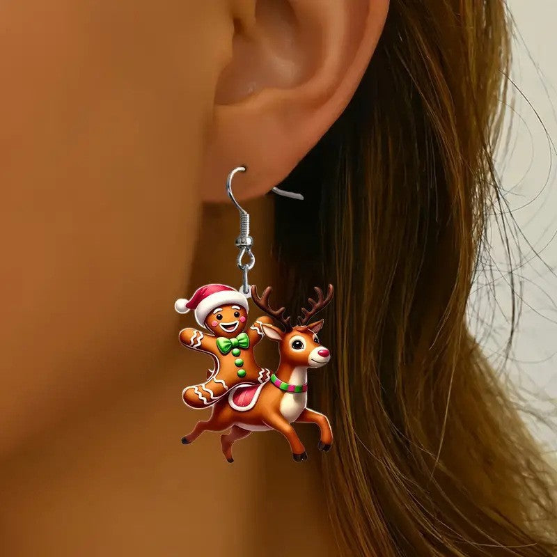 Wholesale Christmas cute gingerbread man elk ear rings holiday