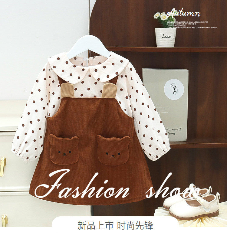 Wholesale Girls' Dress Autumn Western Wave Point Little Bear  Baby Clothes