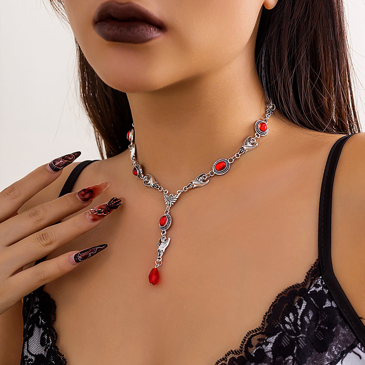 Wholesale Halloween Demon Gemstone Gothic Style Necklace