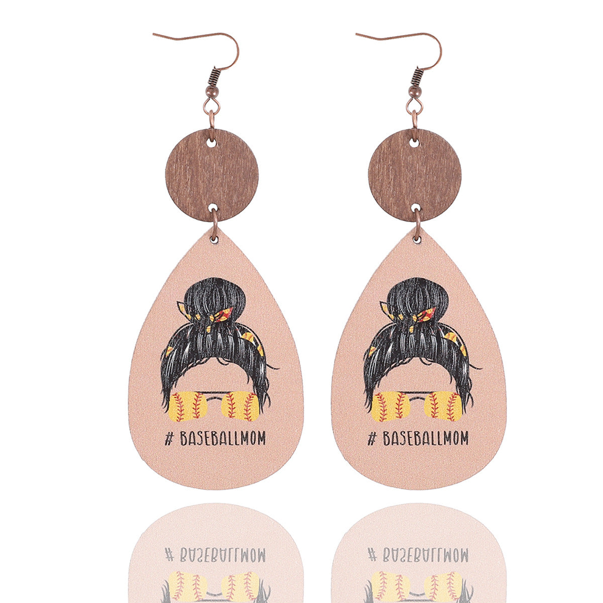 Wholesale Cartoon Wooden Mom Mother's Day Ball Sports Style Wooden Piece Earrings