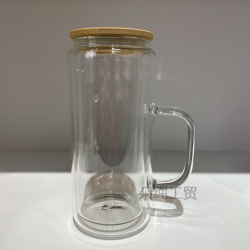 Wholesale Sublimation Mason Glass 12oz/16oz Coke Cup Cans Frosted Straws Single and Double Glass Bamboo Cover Cup