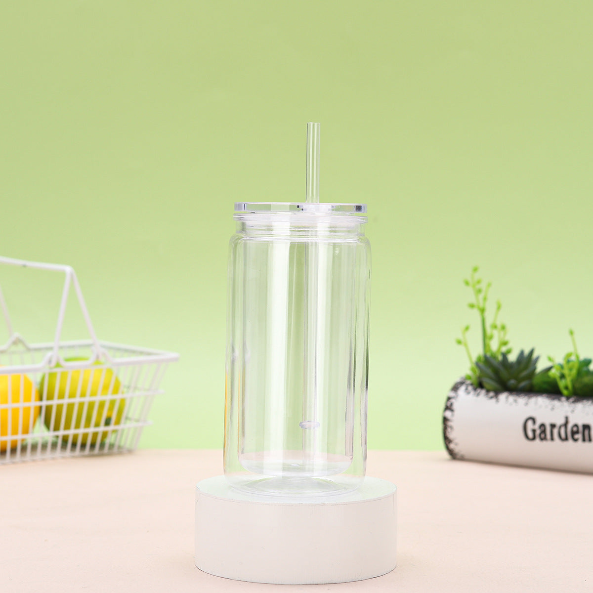 Wholesale Double Layer 16oz Plastic Cup Environmentally Friendly Acrylic Jelly Color Mason Cup Color Lid Can Be DIY Can Be Sticker