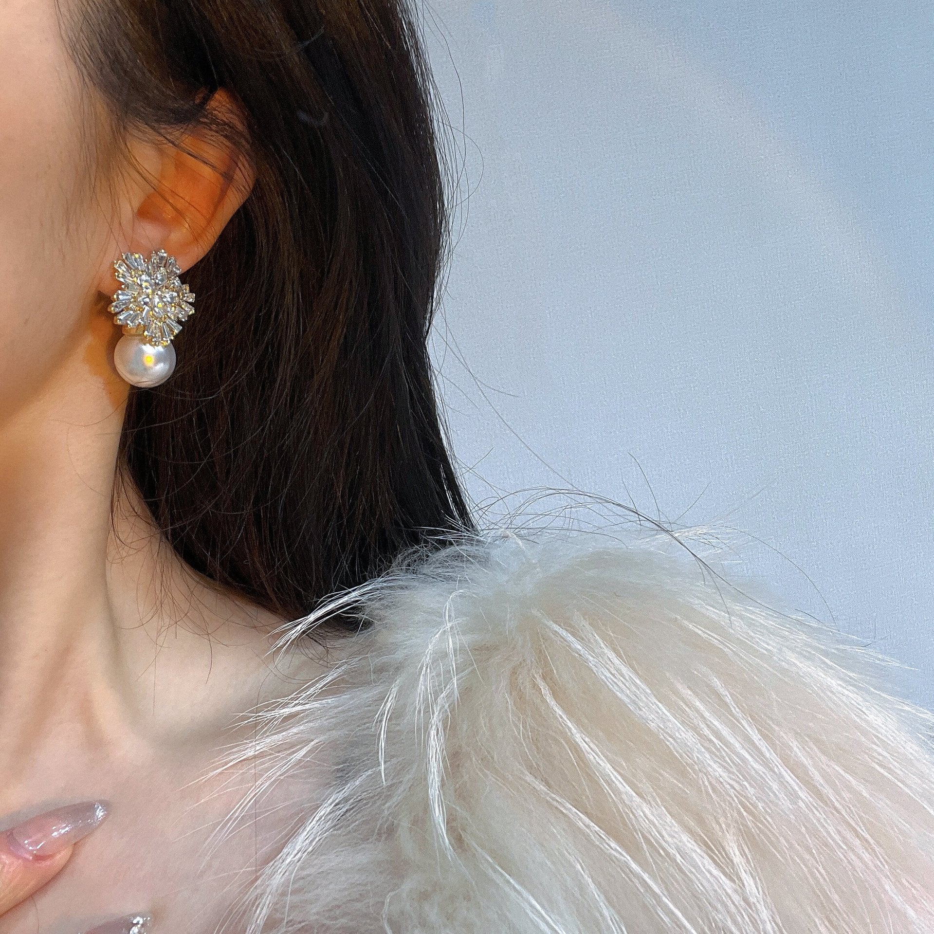 Wholesale Super Sparkling Diamond Pearl Exaggerated Earrings