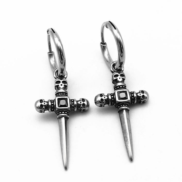 Wholesale Skeleton Cross Titanium Steel Earrings