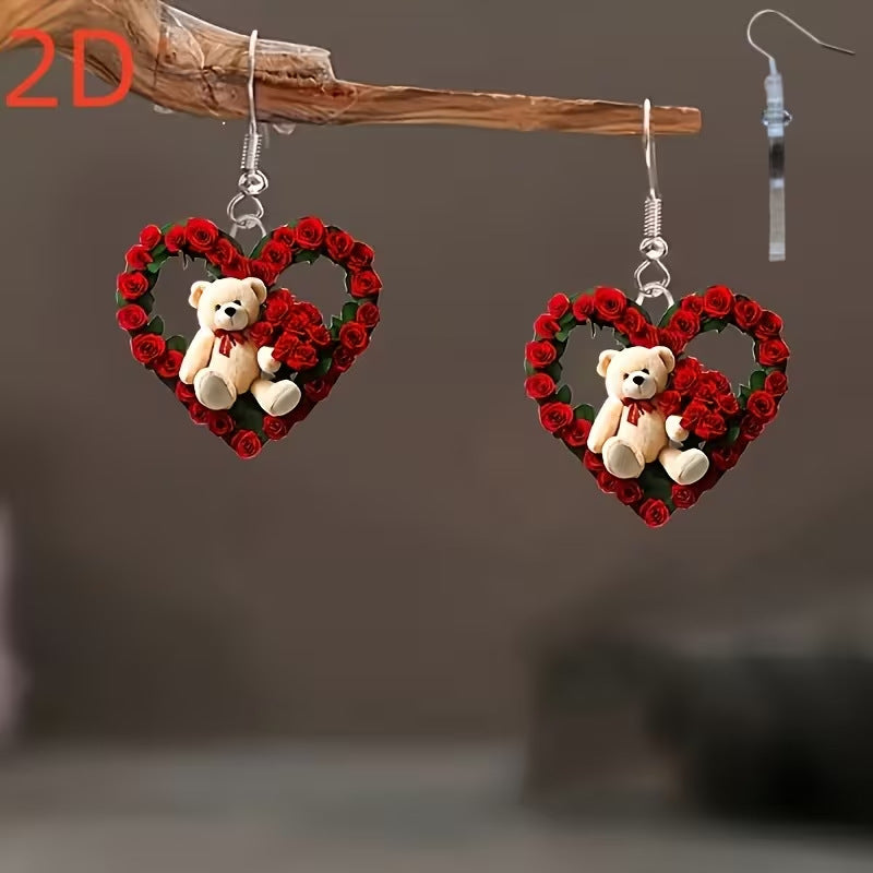 Wholesale Heart shaped  rose Valentine' s Day acrylic earrings