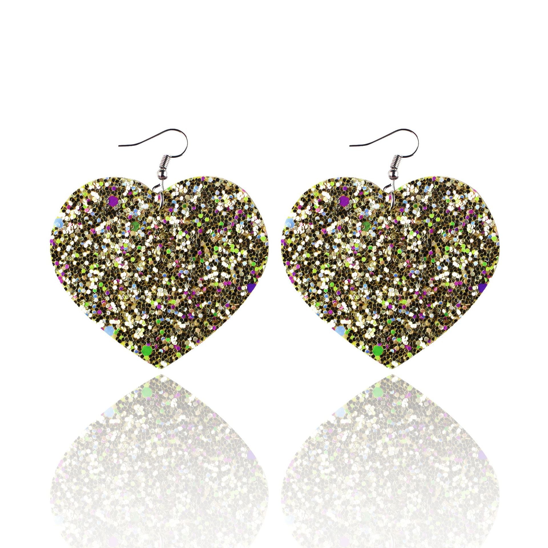 Wholesale Sequin Grain Glitter Heart Shape PU Leather Earrings