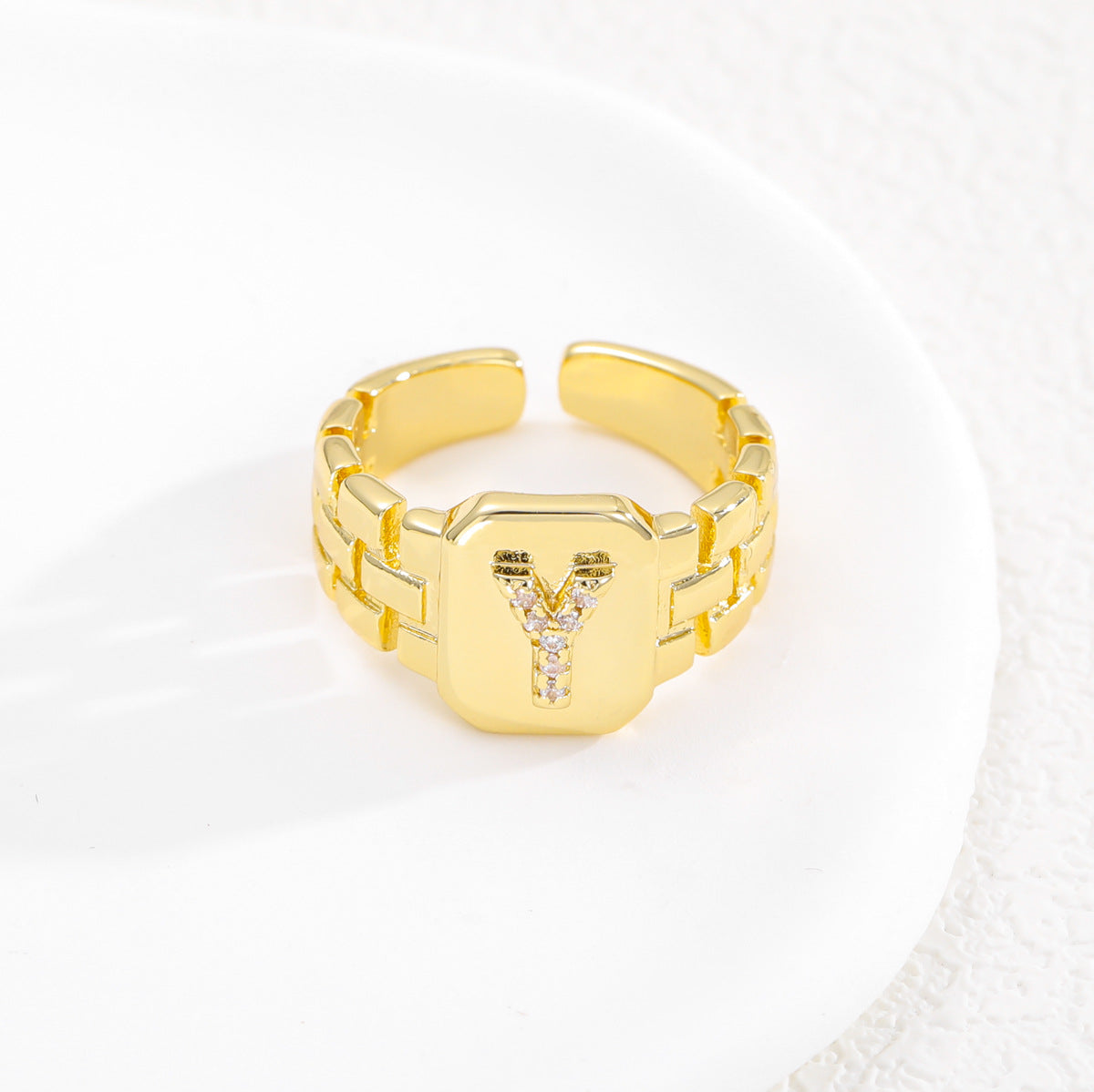 Wholesale Gold plated letter series open ring